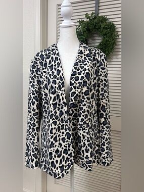 IMAN Black & White Leopard-Print Open-Front Blazer